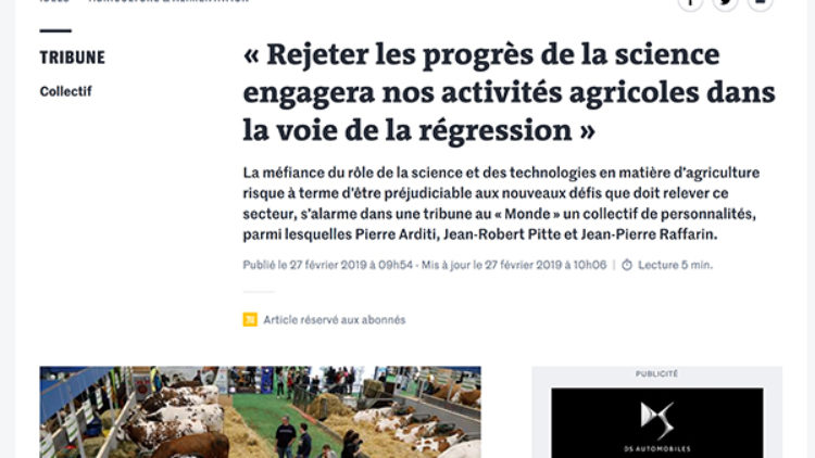 Rejeter les progrès de la science engagera nos activités agricoles dans la voie de la régression