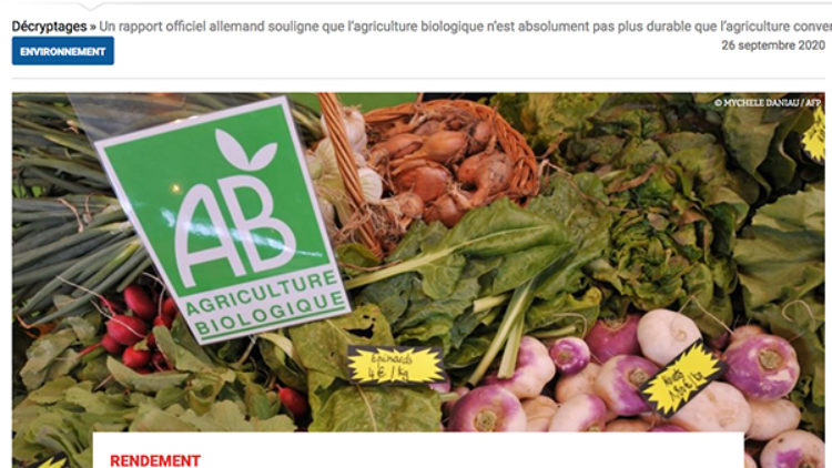 Un rapport officiel allemand souligne que l’agriculture biologique n’est absolument pas plus durable que l’agriculture conventionnelle
