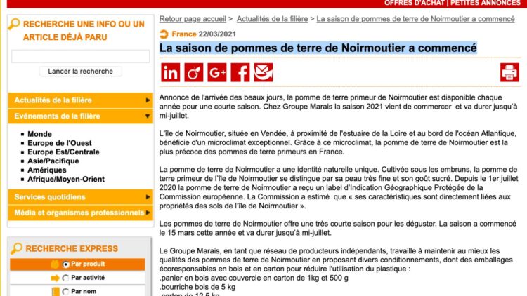La saison de pommes de terre de Noirmoutier a commencé